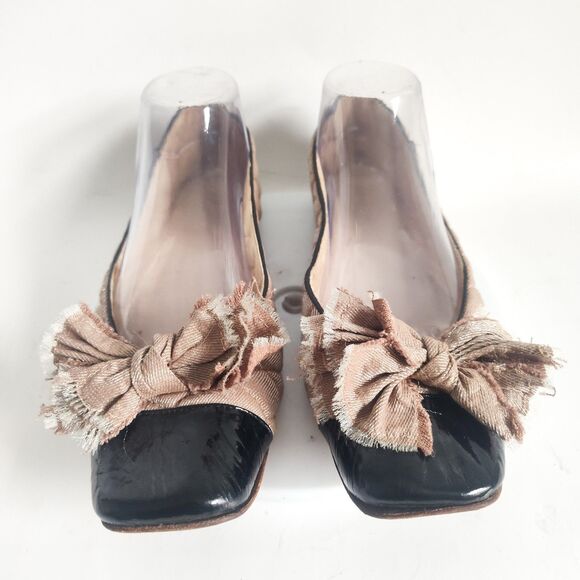 Anthropologie All Black Size 9 Patent Leather Ballet Flats Quilted Neutral Bow - Picture 5 of 13